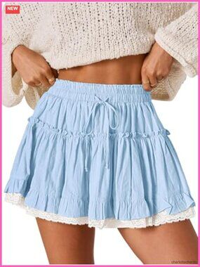 Women's Flowy Lace Ruffle Skort with Built-in Shorts High Waist A-Line Boho